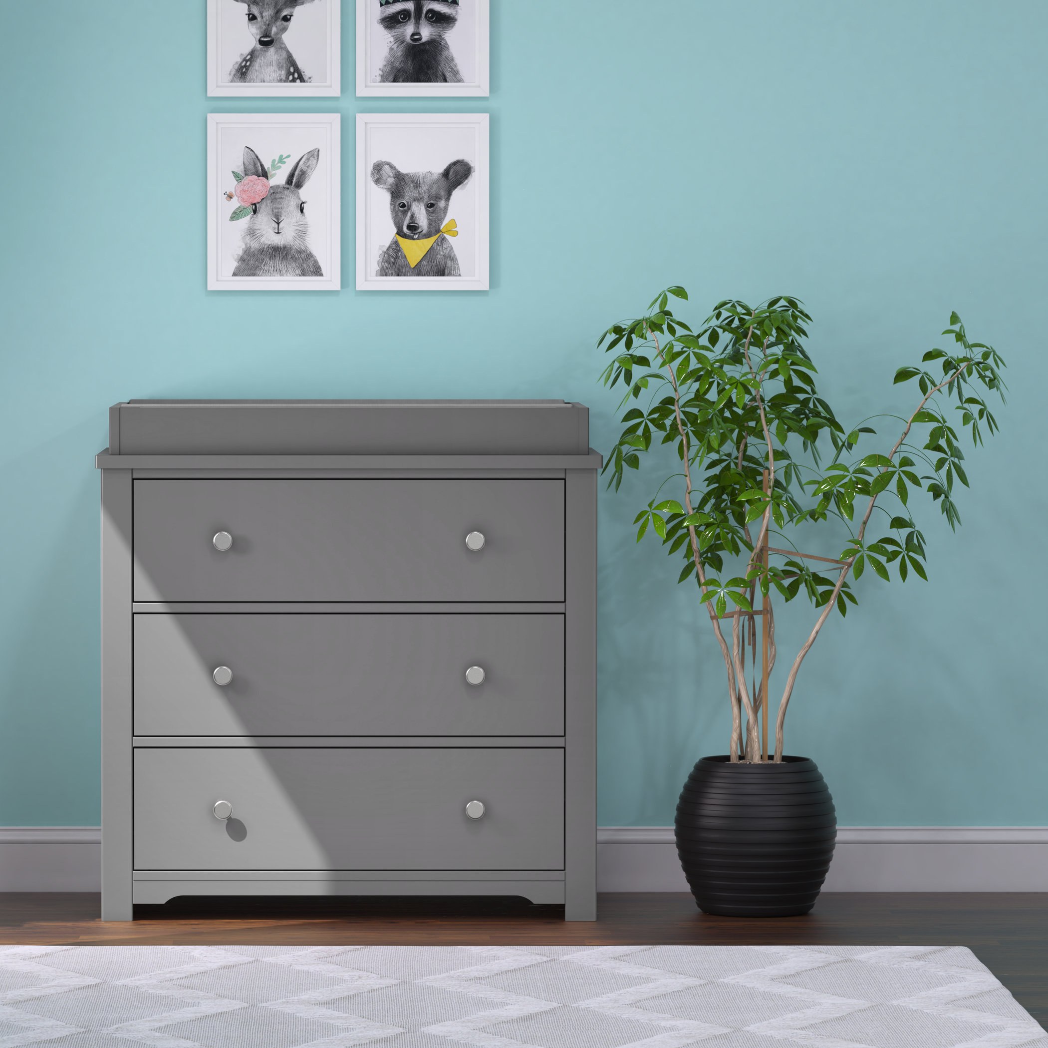 Gray changing table with drawers online